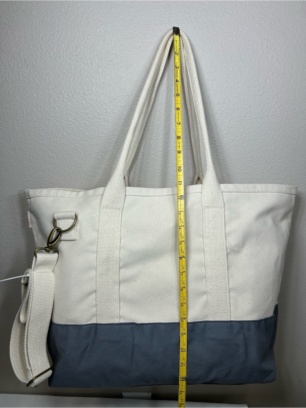 CB STATION Heavy Duty Canvas Two-Tone Cream Gray Utility Tote Bag Weekender - Picture 13 of 16